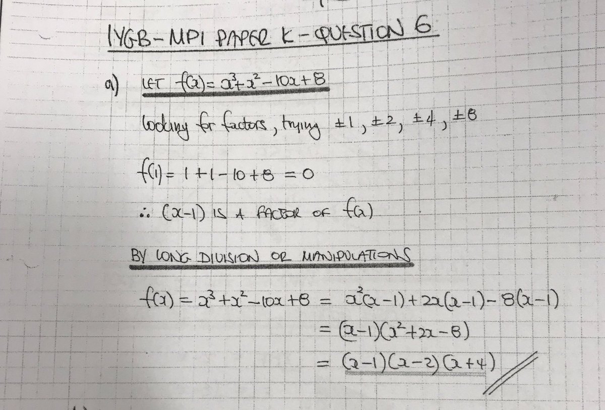 mathsjem's tweet photo. You know that cool method to factorise polynomials that I spotted last year in a textbook from the 50s? I’ve spoken about it at two conferences. It’s my new favourite method. Ridiculously quick and easy.

I just spotted that Dr Madas now does it too. He used to use long division. https://t.co/valVPS91c6