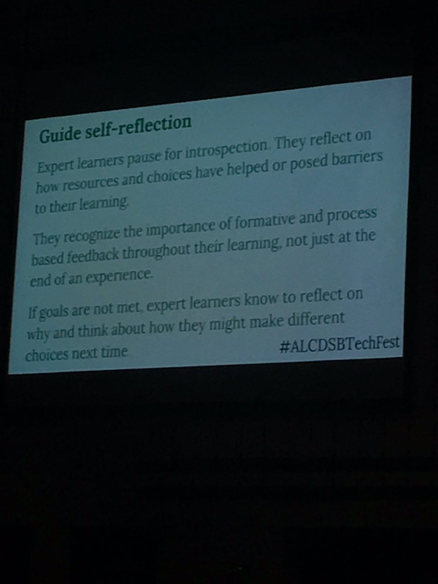 HealeyHeather's tweet image. The reflection piece is crucial for developing expert learners. Let them share their thoughts about their learning experience, not only the content. #process #ALCDBTechFest @fundorf @alcdsb