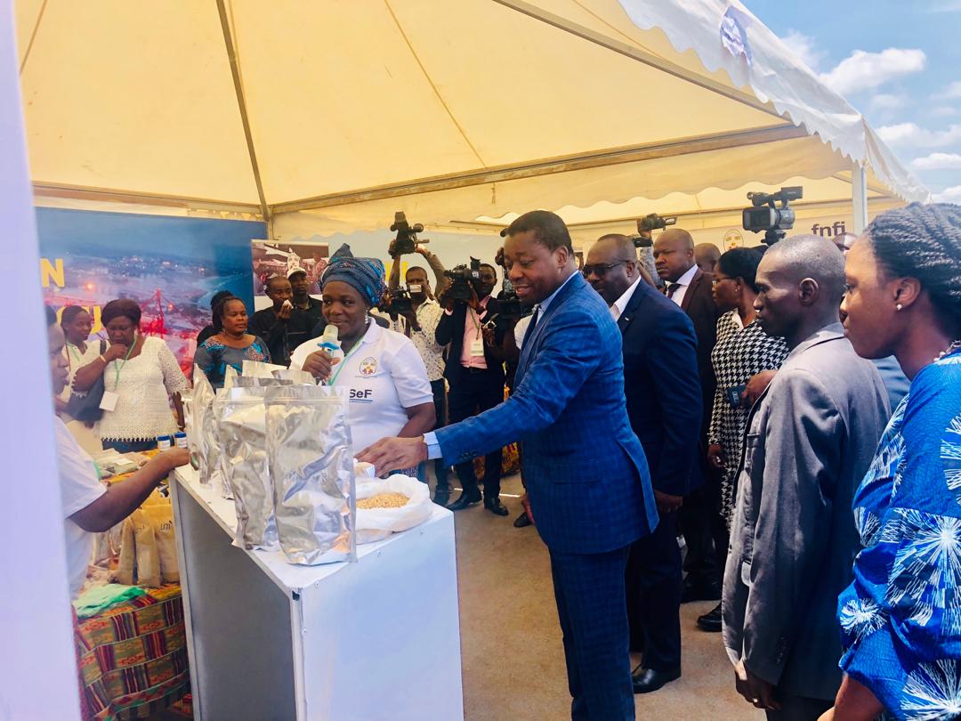 La visite des stands dans le cadre du #PNDTour à démaré par celui des beneficiaires du @fnfi_togo.
#Togo228
#TogoFirst