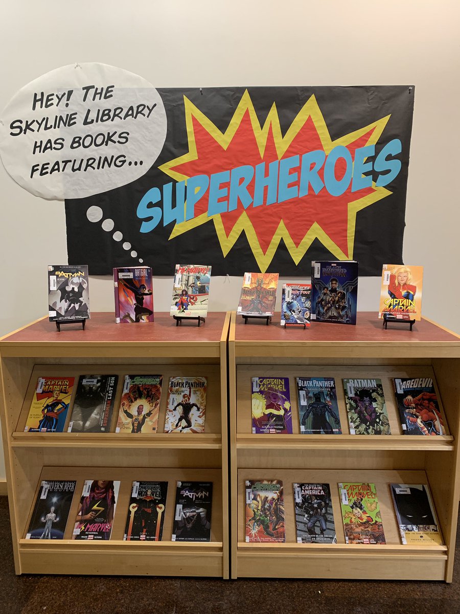Come grab a #superhero #graphicnovel from our library! #pow #books #a2engage <a href="/SkylineHighA2/">Skyline High School</a> <a href="/LibrarianMsHill/">Carolyn Hill</a> #comicbooks #readingiscool