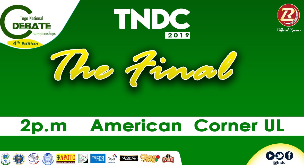 TogoNationals's tweet photo. The TNDC 2019 Final💥💥💥 at 2p.m @AmericanCornerUL
#TNDC2019 #TogoNationalDebateChampionships https://t.co/bNmkwsfhCv