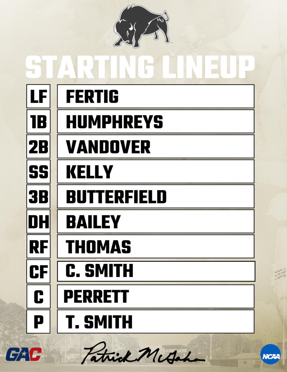 From the Desk of Coach McGaha

Check out today's game 1 starting lineup against Southwestern Oklahoma State. First pitch at 4:00.

🔗 : hardingsports.com/schedule.aspx?… #FAMILY