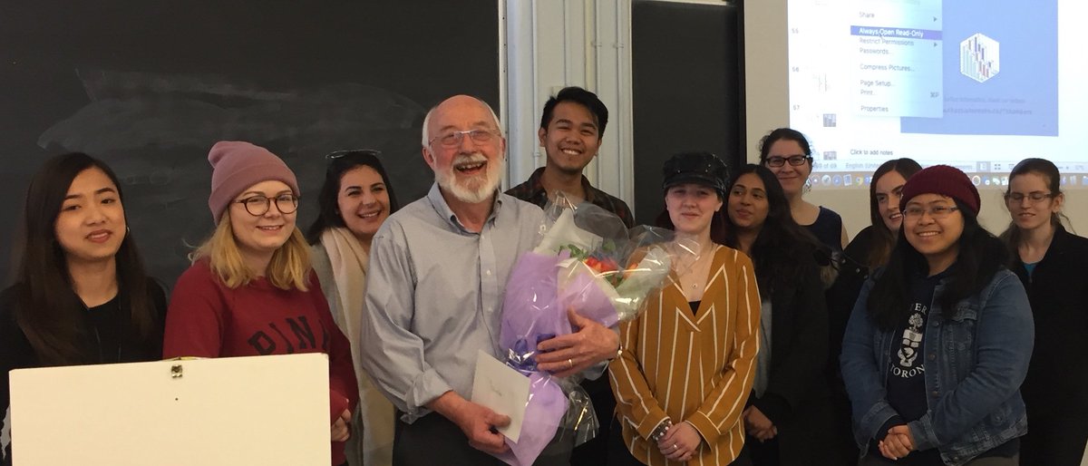 Jack Chambers may have retired in 2005, but today was officially his final linguistics class. Jack has been a teacher since the early 60s, and UofT faculty since 1970. Rumour is that Jack will be be teaching outside linguistics in the future. #CanadianEnglish #lifelongteacher