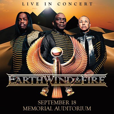 SAFECUConvCtr's tweet photo. @Earth, Wind and Fire tickets on sale today at 10am for the Memorial Auditorium September 18th.  https://t.co/EXMAAo1msI  Be a Shining Star and purchase now! Every pair of tickets receives a copy of Philip Bailey's forthcoming album. https://t.co/KhnuDPigU9