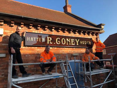 EskdaleR's tweet photo. The large restored sign we completed a while back is now up and looking resplendent in the spring sunshine @LouthMuseum . #historicsign #louth #restoration #gilding #glassgraining #mahogany #woodgraining #visitlouth
https://t.co/WoiuQQbzxB https://t.co/JqybibhDww