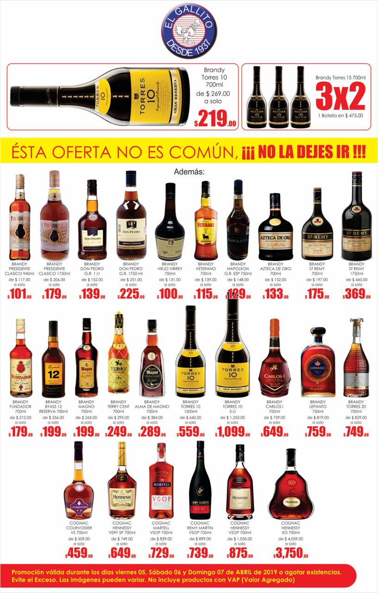 vinoselgallito's tweet photo. Brandy, Cognac... ¡Aprovechen estas promociones! #torres10 #torres15 #torres20 #lepanto #carlosI #almademagno #brandyterry #brandymagno #byass12 #brandyfundador #aztecadeoro #stremy #courvoisier #hennessy #martell #remymartin #brandypresidente #brandydonpedro #brandyveterano https://t.co/jtBUMc0uLb