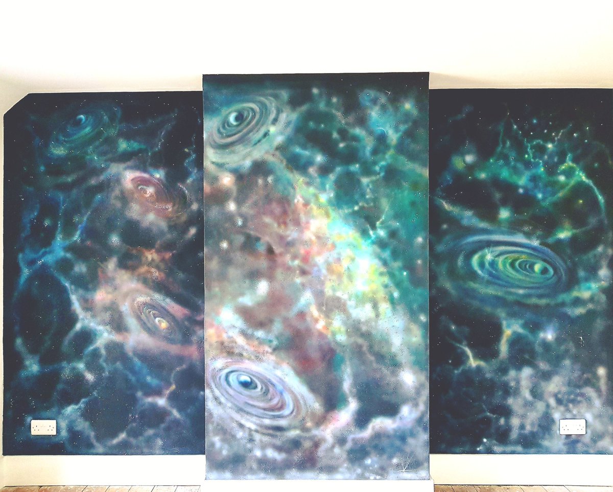 ElissaBarrett's tweet photo. I was asked to design a Cosmos, Space themed Mural. It was created using just the airbrush. Creating my own little Universe!#mural #space #cosmos #interiordesign #airbrush #art #uk #british #style https://t.co/W6Eg3dJsTO