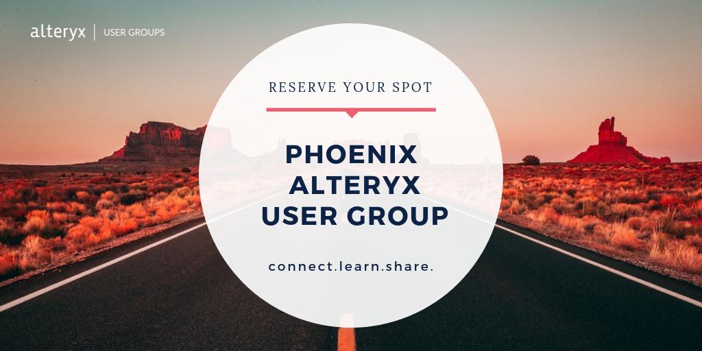 Alteryx (@alteryx) on Twitter photo Ready to amplify your Aha! 💡 Moments in analytics? Join us at the next Phoenix #AlteryxUserGroups meeting on April 16! Meet people of all skills levels and take advantage of hands-on training led by <a href="/alteryxphx/">Alteryx Phoenix</a>. RSVP: bit.ly/2OTqRwL Ready to amplify your Aha! 💡 Moments in analytics? Join us at the next Phoenix #AlteryxUserGroups meeting on April 16! Meet people of all skills levels and take advantage of hands-on training led by <a href="/alteryxphx/">Alteryx Phoenix</a>. RSVP: bit.ly/2OTqRwL