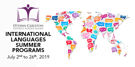 OCDSB's tweet photo. The 2019 #OCDSB International Languages Summer Programs will be running from July 2nd to 26th. Visit our website to learn more and reserve your spot today: https://t.co/S3UagvEzgv @OCDSB_Students https://t.co/snwKX4Z2Pw