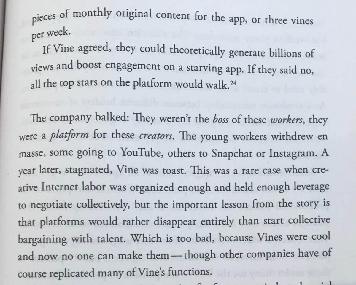 Man, if you want to know anything about the essential nature of social media platforms, just check out what happened to Vine when the people on the service suddenly saw themselves as workers instead of users. From “Kids These Days”: