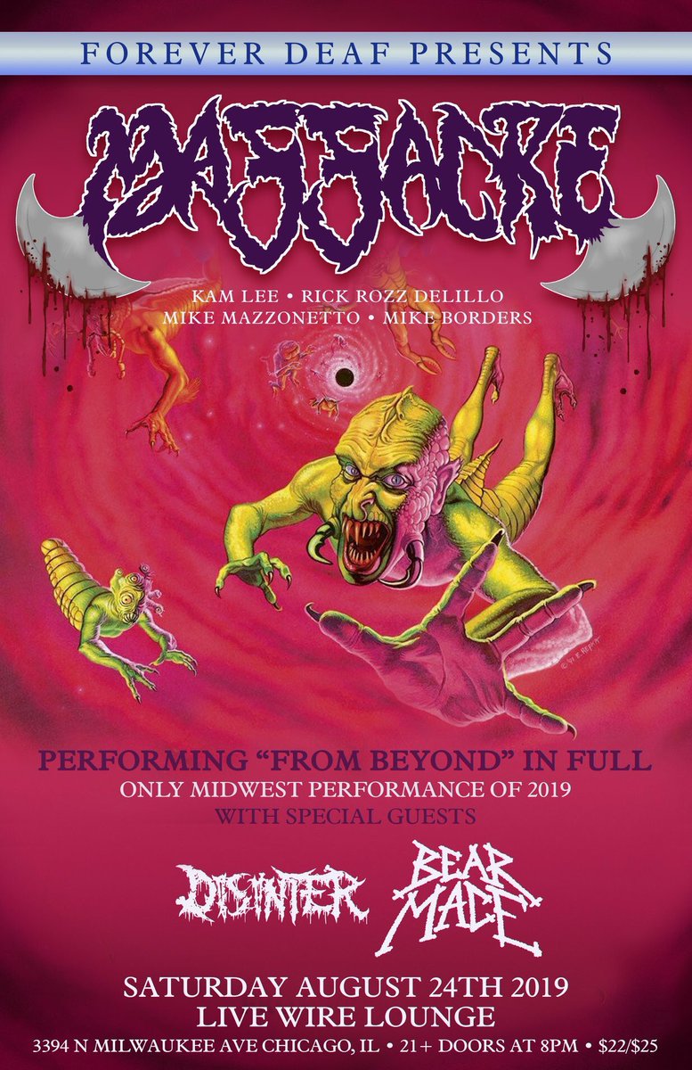 We are excited to be opening for the legendary @MassacreBand on 8/24 in Chicago!   #bearmace #massacre #disinter #deathmetal #oldschooldeathmetal #frombeyond #chicago