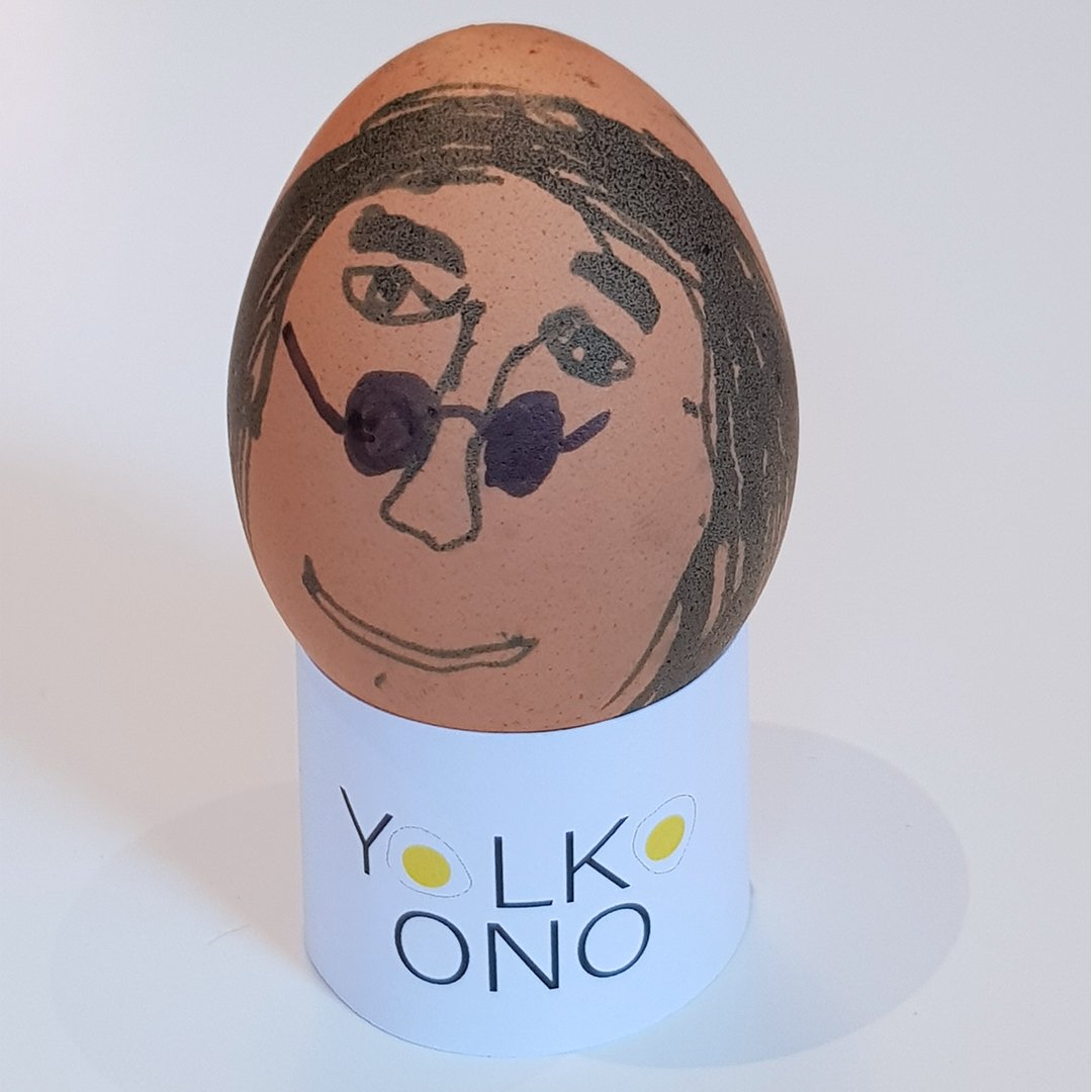 SprGib's tweet photo. Parents! Looking for something to do over the holidays? Why not enter our #pimpyouregg  competition with their punny witty egg design - this entry (Yolko Ono)  was from a 9 year old! Just send us the pic tagging us or on Facebook or Linkedin! #Easter #egg #creative #advertising https://t.co/NijtnLCMAS
