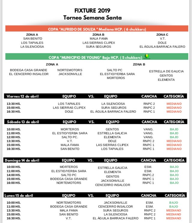 RNPC_Polo's tweet photo. Les presentamos el FIXTURE OFICIAL del Torneo SS 2019.

#fixtureoficial2019
#rionegropoloclub #torneopolo #polo #semanasanta2019 #rnpc110años https://t.co/WYb54Ruwo8