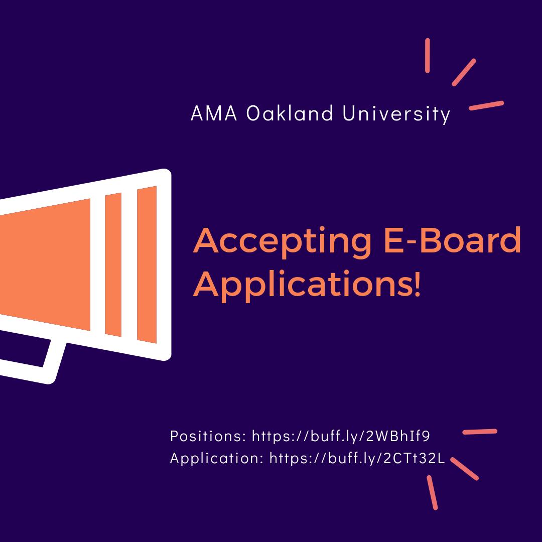 AMA_OU's tweet image. AMA is currently accepting E-Board applications for next semester! Open to all majors.
Position descriptions: buff.ly/2WBhIf9
Application: buff.ly/2CTt32L