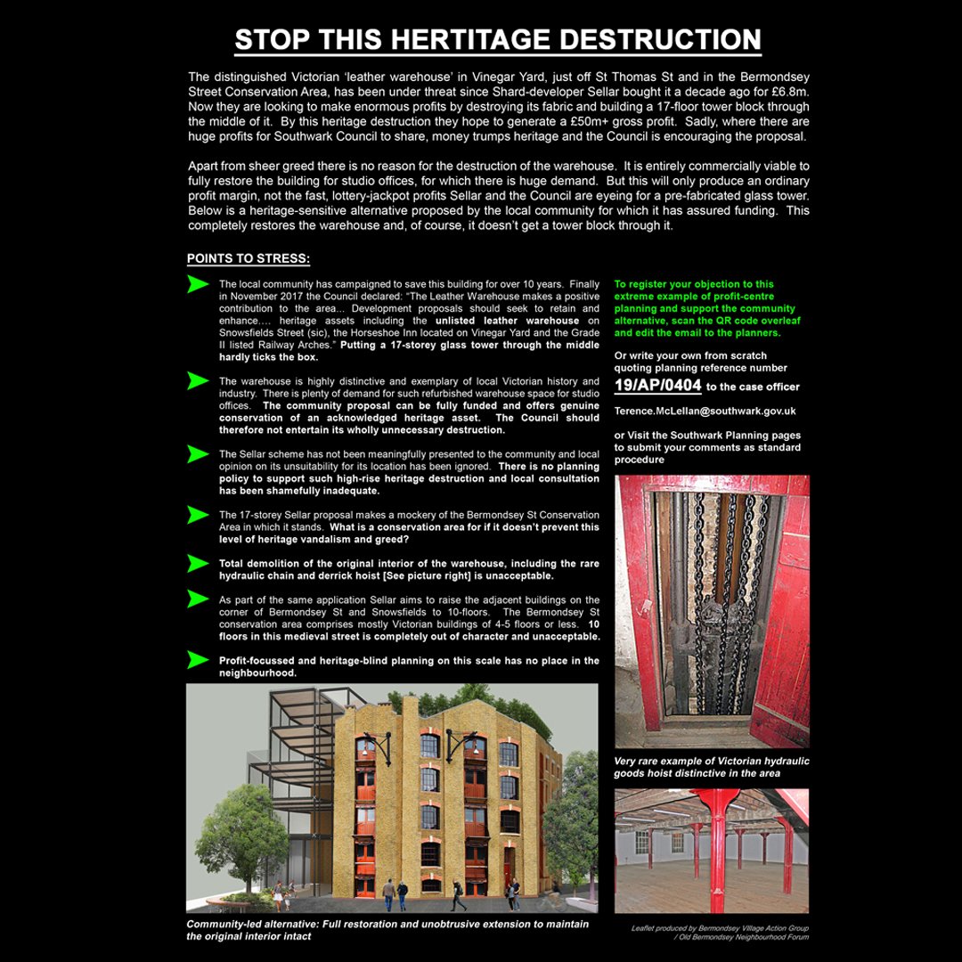 obvnf's tweet photo. Stop the heritage destruction! the characterful Vinegar Warehouse on Vinegar Yard/Snowsfields/St Thomas street SE1 is being demolished for the most part and pierced through to make way for yet another Sellar Mega development. Scan the QR code for a quick email to the Case officer https://t.co/Z2AhvTuh2R