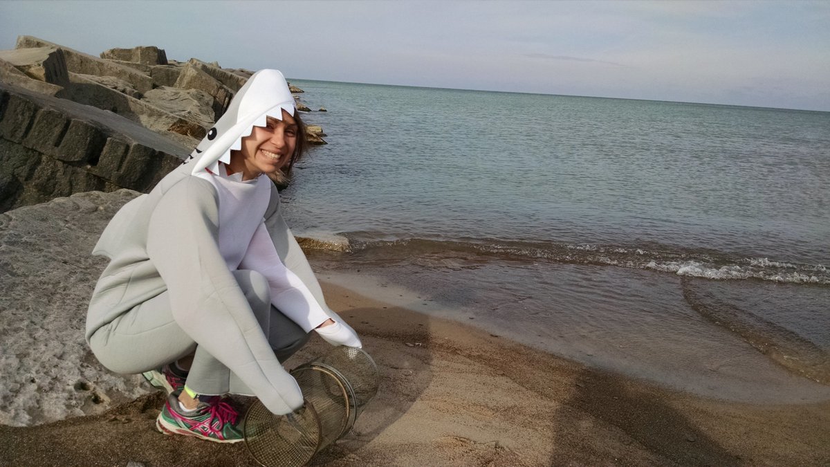 Sampling for fish while wearing a shark costume
