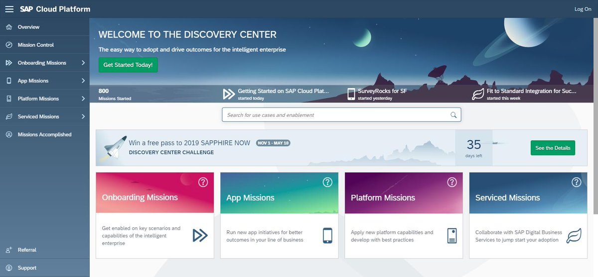 misovski's tweet photo. SAP Discovery Center crosses 1,000+ customers and activates their usage of SAP Cloud Platform with 800 adoption missions in 3 quarters.
Big thank you to the original team who dreamed, created and delivered Disco Ctr from concept to mainstream scale. Your legacy will live on! https://t.co/8in88sOz9S