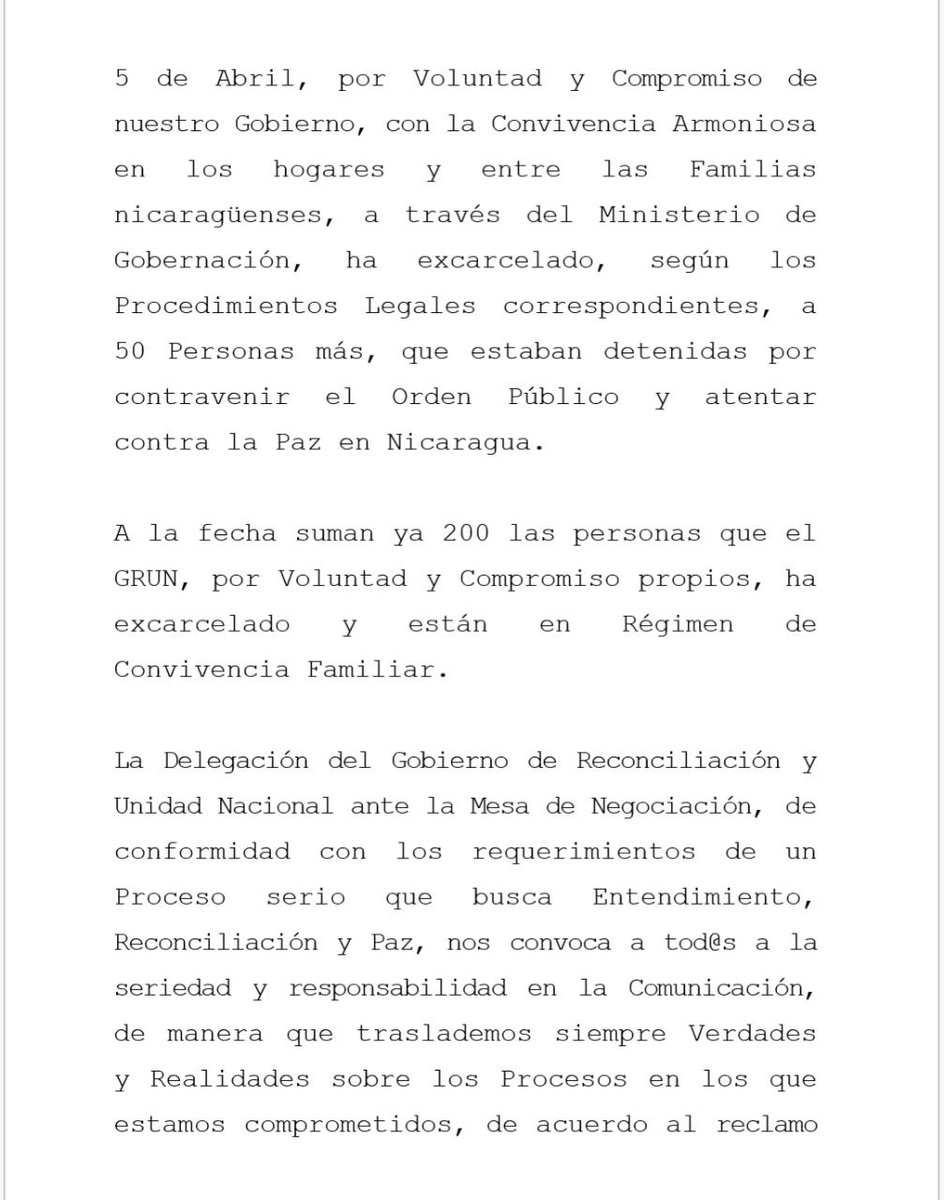 DGSE_Nic's tweet photo. #GRUN comprometidos en luchar por el bienestar del país, garantizando la paz, estabilidad y tranquilidad a las familias, da a concer al pueblo de #Nicaragua, el siguiente comunicado:

#UnidosEnVictorias 
#Nicaragua40Revolución 
#Plomo19 
#DGSE https://t.co/wS2fgxqTX1