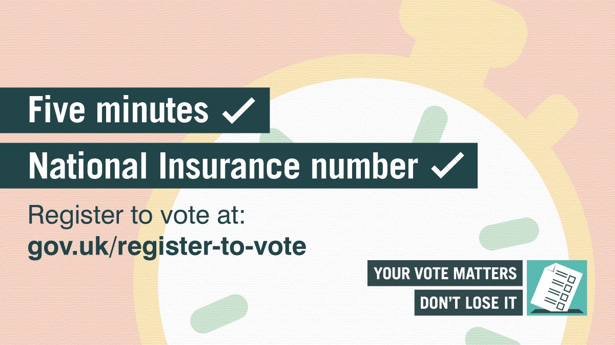 Got 5? Register to vote before 12 April to have your say in elections in the borough on 2 May. You just need your National Insurance number and this link socsi.in/registertovote… #TFelects