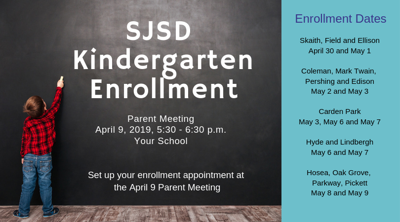 StJosephSchools's tweet photo. Getting ready for kindergarten? Come to a parent meeting at your school April 9 at 5:30 to learn how to get started and schedule your enrollment appointment.

Learn more: https://t.co/5GZqRHbXZM https://t.co/sZIEnNPO4w