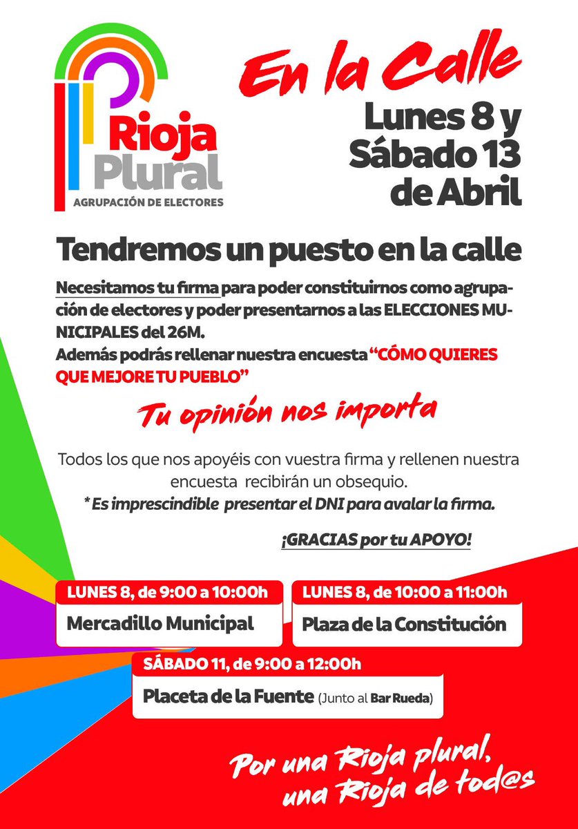 RIOJA PLURAL en la calle!!!! 👏🏻👏🏻🗳
#EleccionesMunicipales2019 #RIOJAPLURAL #RiojaAlmeria