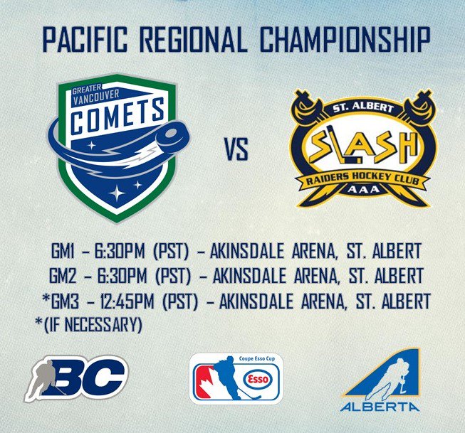 BCHockey_Female's tweet photo. We are live from St. Albert! The #FMAAA Champions @GVanComets take on the @AFHL_HA Champions @stalbert_slash in the Pacific Regional Championship with a berth to the @HC_EssoCup on the line!
Today's game will be live streamed at https://t.co/U7FKuLkBNE
#RoadToEsso https://t.co/jKAGZ7RP7u