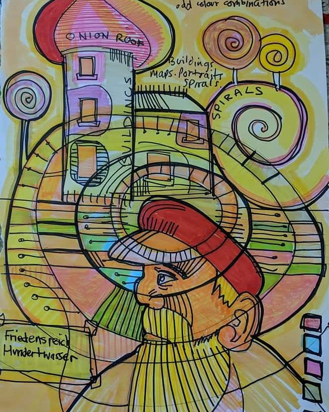 The To Create afternoon Group were also Huntretwasser inspired....