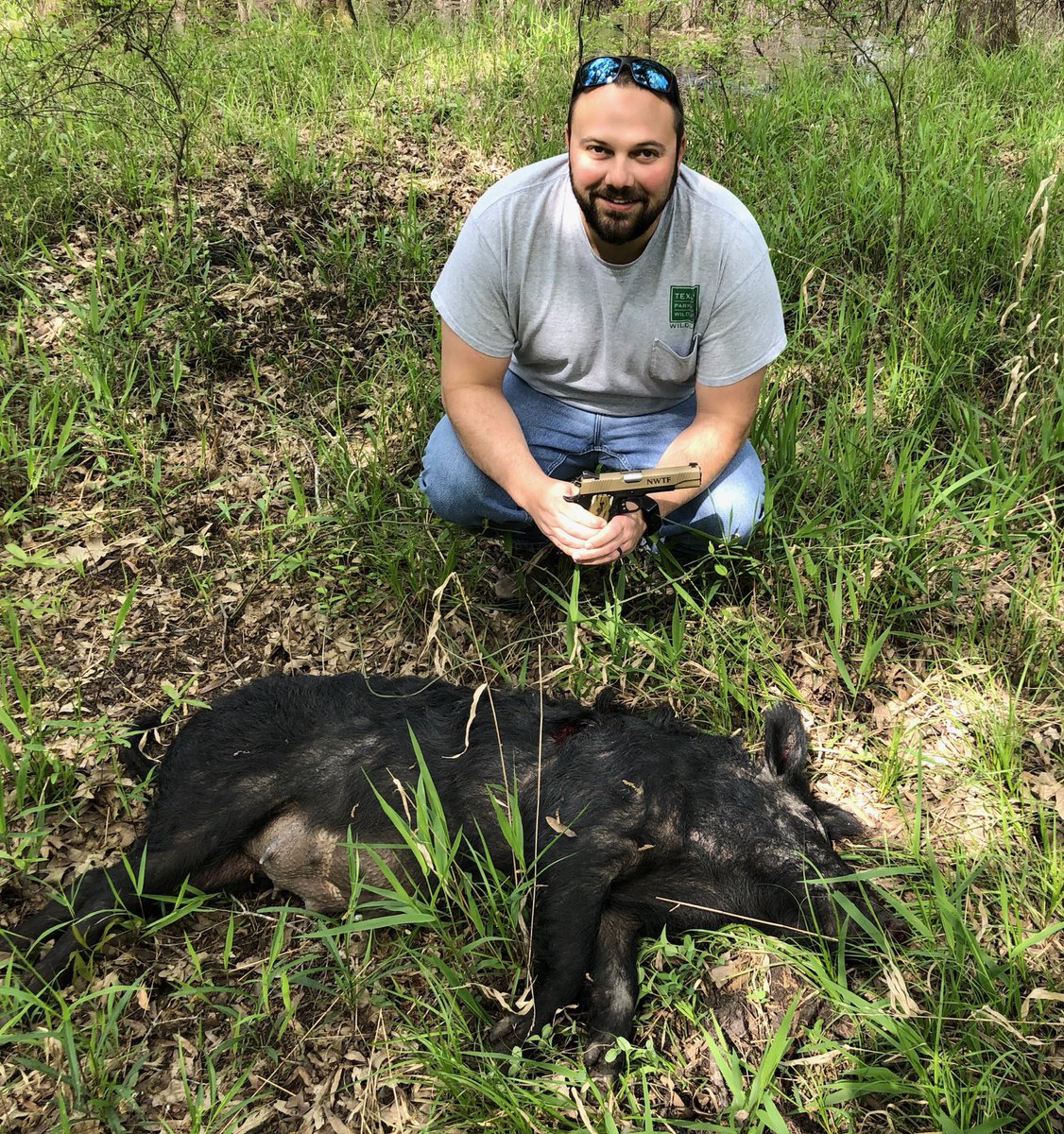 .<a href="/farrell77/">Chris Farrell</a> put his new <a href="/NWTF_official/">The National Wild Turkey Federation</a> <a href="/kimberamerica/">Kimber Firearms</a> pistol to good use this morning! I would wager that this is his favorite raffle win at an NWTF banquet. Thanks Smith Co Upland Game Bird Chapter! #savethehunt #NWTF #bacon