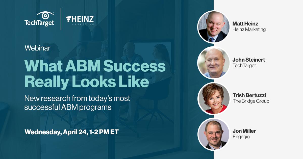 While no “ideal” #ABM approach exists, there are striking similarities shared by those that find success. Find out what they are in this webinar with <a href="/HeinzMarketing/">Matt Heinz</a> @TechTargetCMO @TechTarget <a href="/jonmiller/">Jon Miller</a> <a href="/Engagio/">Engagio</a> <a href="/bridgegroupinc/">Trish Bertuzzi</a> bit.ly/2K3x4av