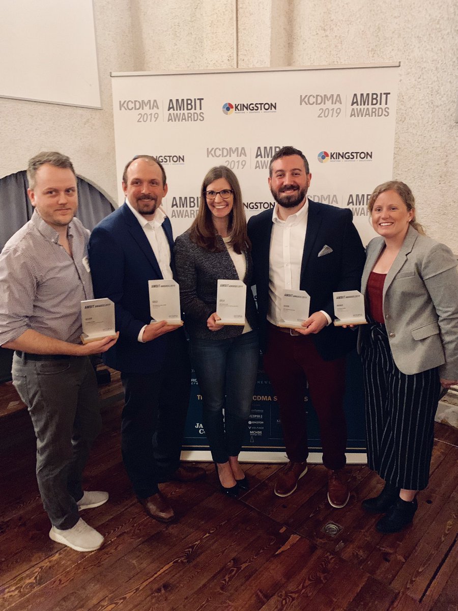 nickverlaney's tweet photo. Really excited and proud for @DEGdigital to win 5 @kcdma AMBIT awards last night. Especially proud that @DRIDUCK WORK TV campaign took home Gold as the best #B2C Integrated Marketing #campaign. Well done, everyone! #deglife #adlife #campaign #awards #WorkTV #kansascity https://t.co/maWb65f31P
