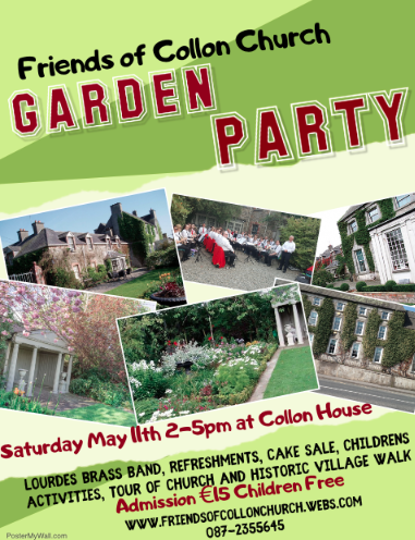 CollonChurch's tweet photo. A Garden Party will take place at #CollonHouse on Saturday 11th May, 2pm- 5pm. Guests will be able to relax and enjoy tea with a stroll through the splendid garden. There will be stalls and a cake sale, children's activities... #LouthChat @GavinDuffy https://t.co/S2508vEl0d