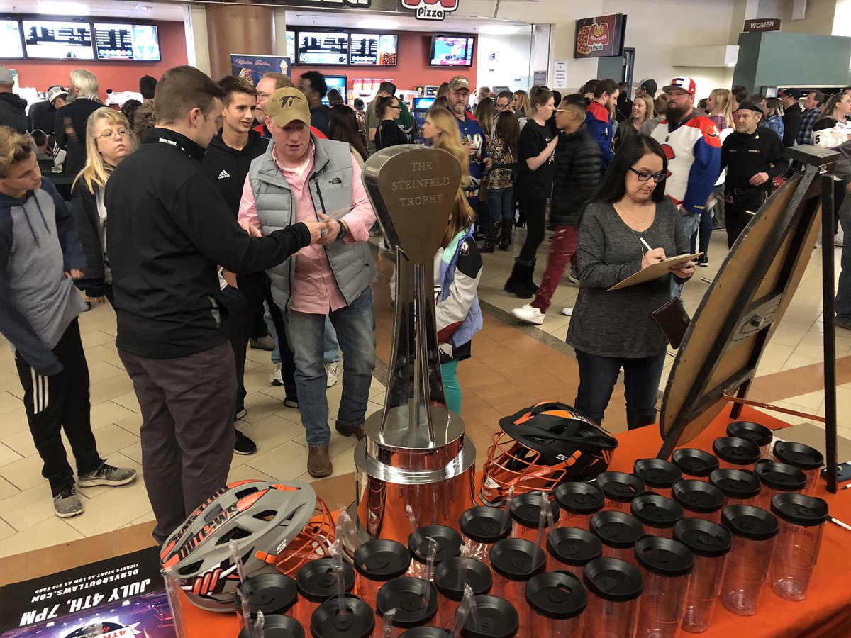 TimsBikeShop's tweet photo. DenverOutlaws : Excited to be out supporting MammothLax at pepsicenter tonight.

Come check out the Steinfeld Trophy outside Section 126! https://t.co/eix4EDILqY