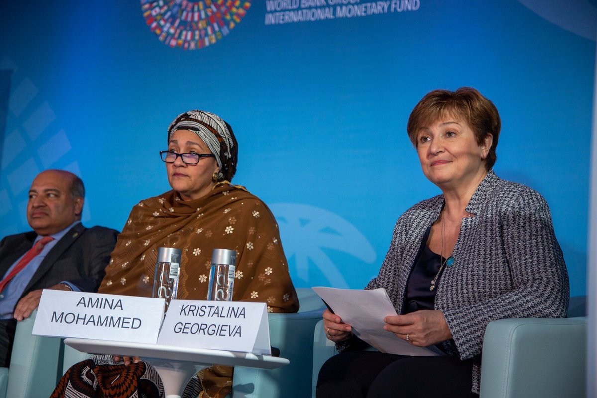 AminaJMohammed's tweet photo. Multilateral institutions like the @WorldBank &amp; @IMFNews need to work together with governments, private sector &amp; civil society, to deliver the Sustainable Development Goals #SDGs. Esp. at a time when global risks are rising, we need collective action. #WBGMeetings https://t.co/RiEbWFLvvE