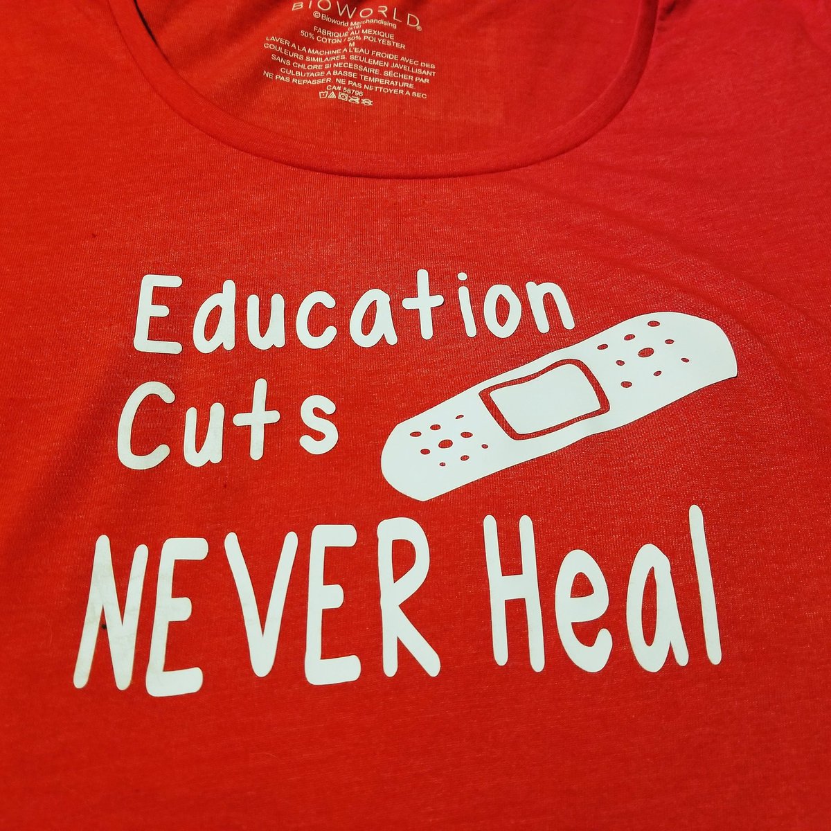 adalysmcdsb's tweet photo. When you ask your students to come up with a slogan for your red shirt Fridays. #NoCutsToEducation https://t.co/utCTTBusqF