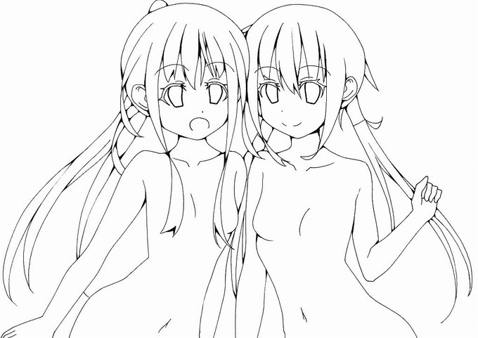 さっちんとふみぃちゃん線画～～～～ 