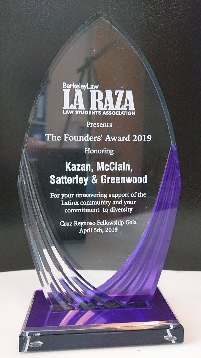 We are honored to receive The Founders Award 2019 from the Berkeley La Raza Law Students Association. This award celebrates our support of the Hon. Cruz Reynoso Fellowship.