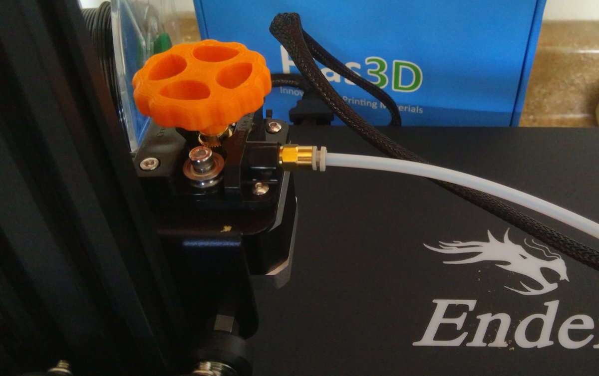 Plas3D's tweet image. First upgrade part thing:3176144 by techboner for my new Ender 3 Pro. It works great 👍 #plas3d #3dprintedparts #techboner #knob #ender3pro #3dprinting #extruderknob