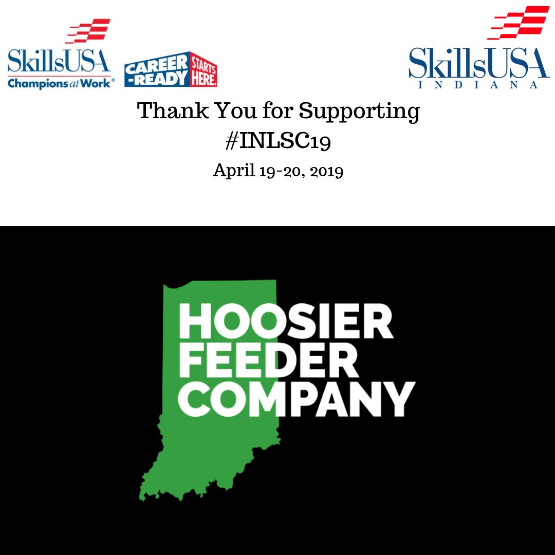 Thank you <a href="/HoosierFeederCo/">Hoosier Feeder</a> for partnering with us for this year’s state conference! Hoosier Feeder Company  

#skillsusa #INLSC19 #Indiana #Hoosier #skillsusa #skillsusaindiana #cte #youth #students #championsatwork  #INLSC19 #votechworks   #electrical #engineering #controls