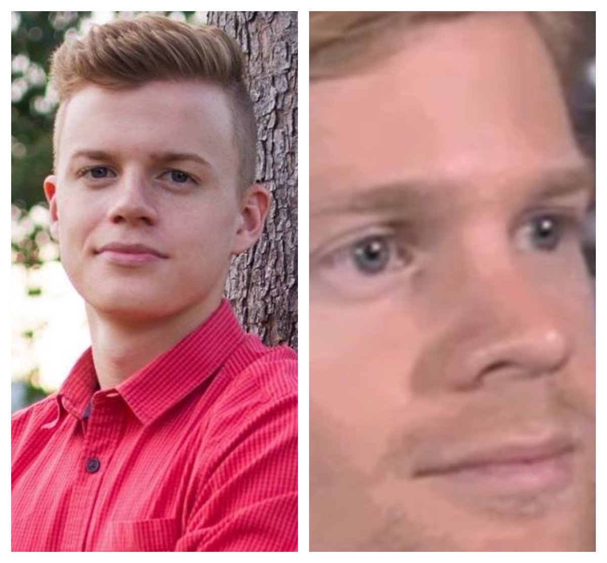uucomparisons's tweet photo. Noah Graves and the blinking man meme https://t.co/f6BhlyNvZ6