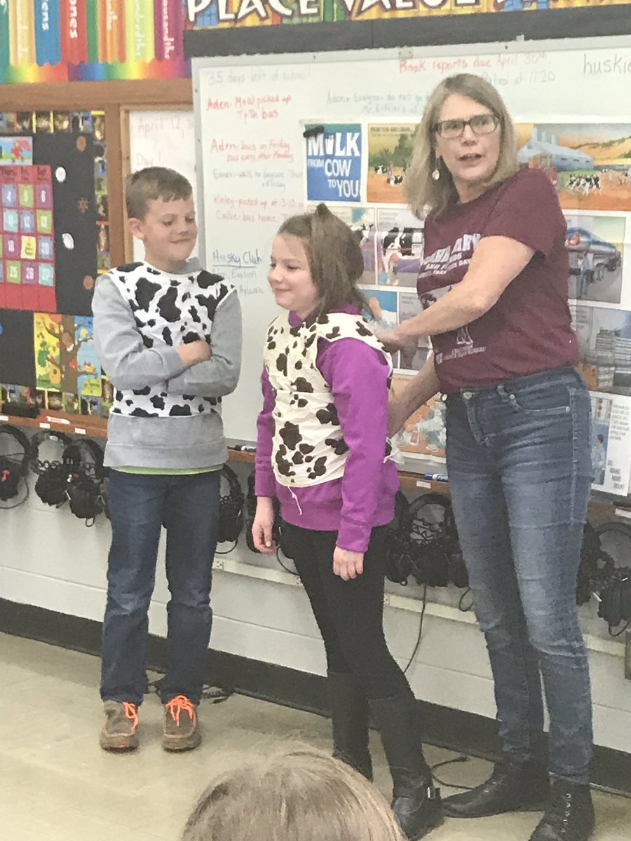 3rd grade students learning about dairy farming from our speaker Linda Burgart from Chickasaw County Farm Bureau Ag in the Classroom. #HuskyNProud