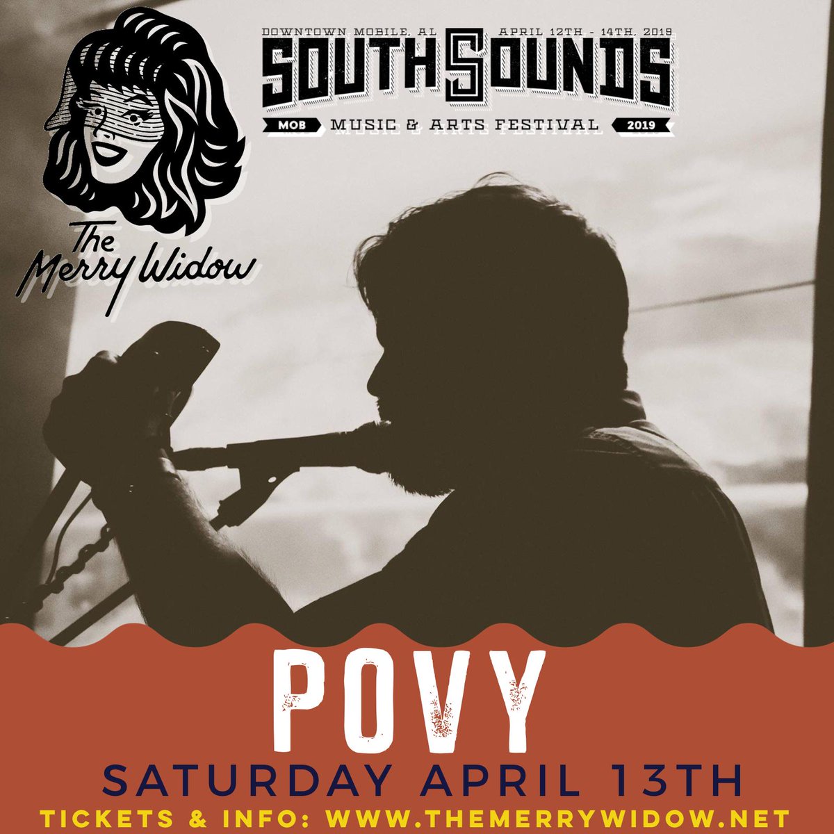 TheMerryWidowAL's tweet photo. ***TOMORROW***
@rapcabaret + @ASundayFire + @hollistheband + #POVY keep the party going for @SouthSoundsFest DAY 2! 

Tix avail online &amp; at doors! Still time to upgrade to #VIP: https://t.co/V7mAbKwOoc   
See y'all there! https://t.co/2RXrXDM2y9