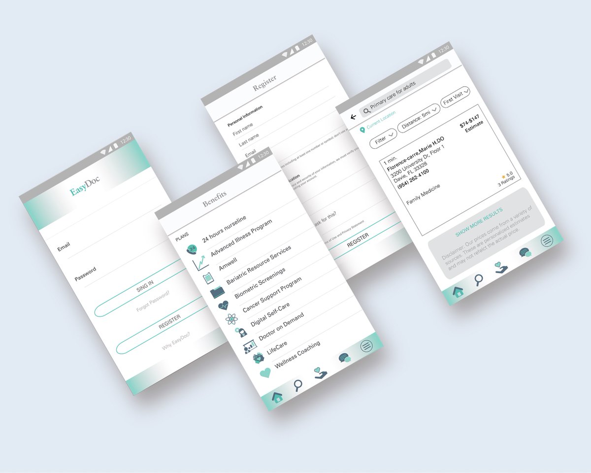 BfaMeraki's tweet photo. Maria Landaeta:
EasyDoc App

This is a mobile app that help to find doctors, specialists, pharmacies and others, in a faster way for specific needs. Its main functionality is to provide useful reviews, recommendations and assistance 24/7 in a user-friendly way.
#ux #UI #merakibfa https://t.co/8awCJthi5N