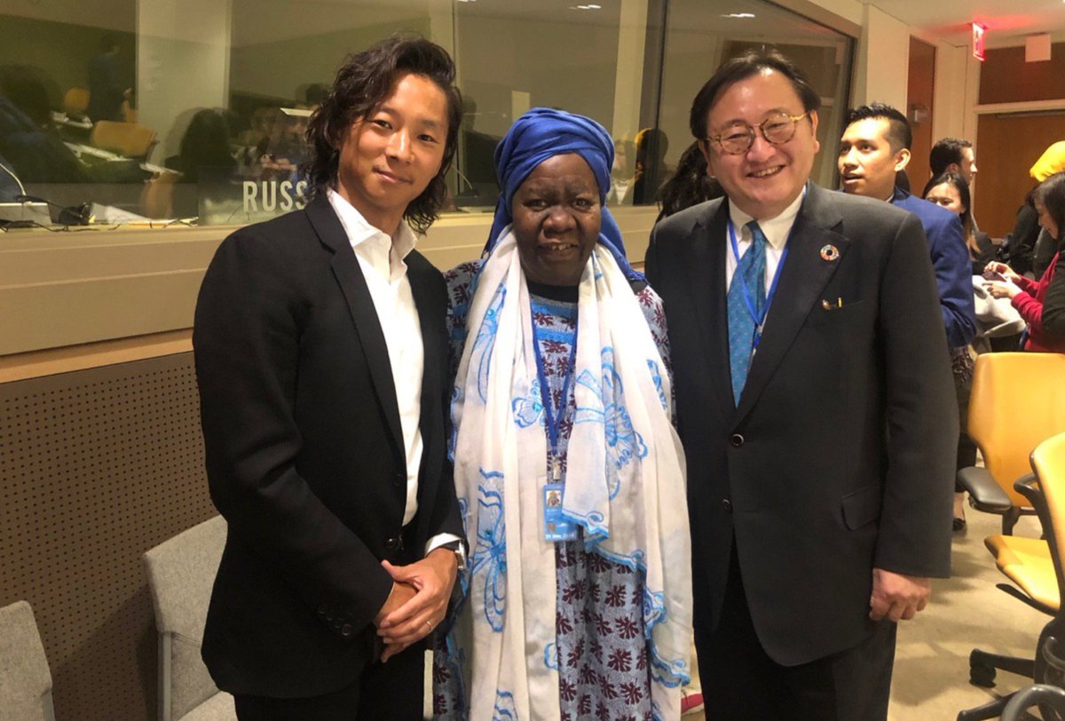 sora_xor's tweet photo. Our Co-CEO of @Soramitsu_co,  @RyuOkada88, presented at the United Nations Headquarters on Soramitsu and #Entrepreneurship.  Pictured here with UN ambassador to Japan and UN ambassador to Jordan.  Thank You UNDP! #UnitedNations #SORA #blockchain https://t.co/tpTYGjIb8U