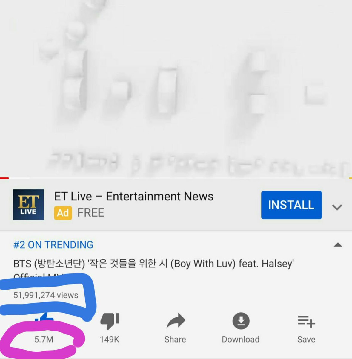 Hisna23963875's tweet photo. #BoyWithLuv50M
#STOPcheating
🔥🔥YOUTUBE DONT HIT BTS 🔥🔥🔥🔥🔥🔥🔥🔥🔥🔥🔥🔥🔥🔥
Whatch these pics.Just why 5.8 decreased to 5.7?I prove this by the number of the views.
#ArmysprotectBTS
#Armysaretogether https://t.co/wpEt4rlJ0v