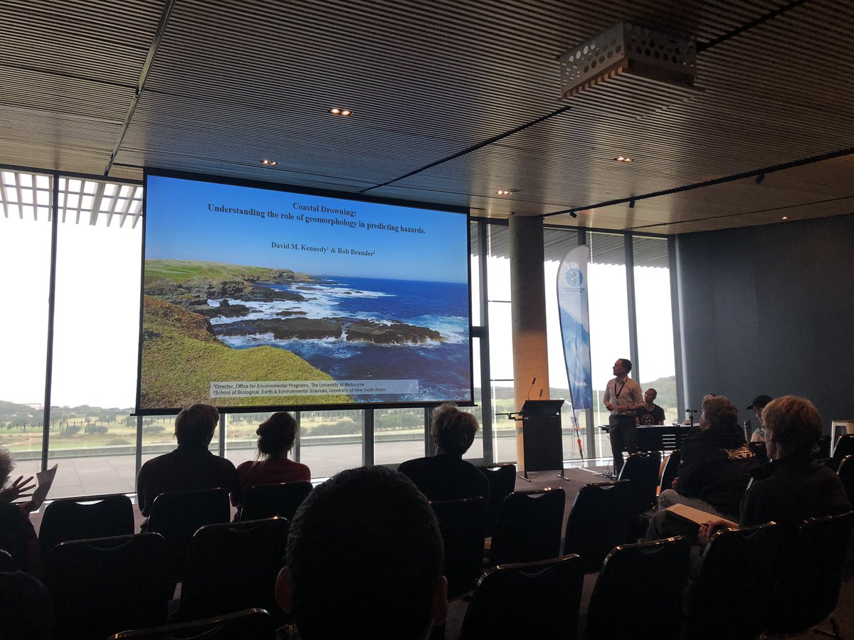 surfingmed's tweet photo. David Kennedy on Coastal drowning: Understanding the role of geomorphology in predicting hazards. #WCSM19 @LifeSavingVic @Dr_Rip_SOS https://t.co/vjHyJYaHn0