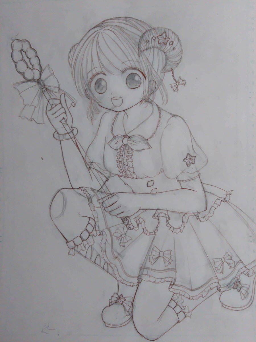 「アナログ線画。いつもB4の紙に描いてるんだけど、体のどこかを曲げてもらわないと全」|ふみな(fumina)のイラスト