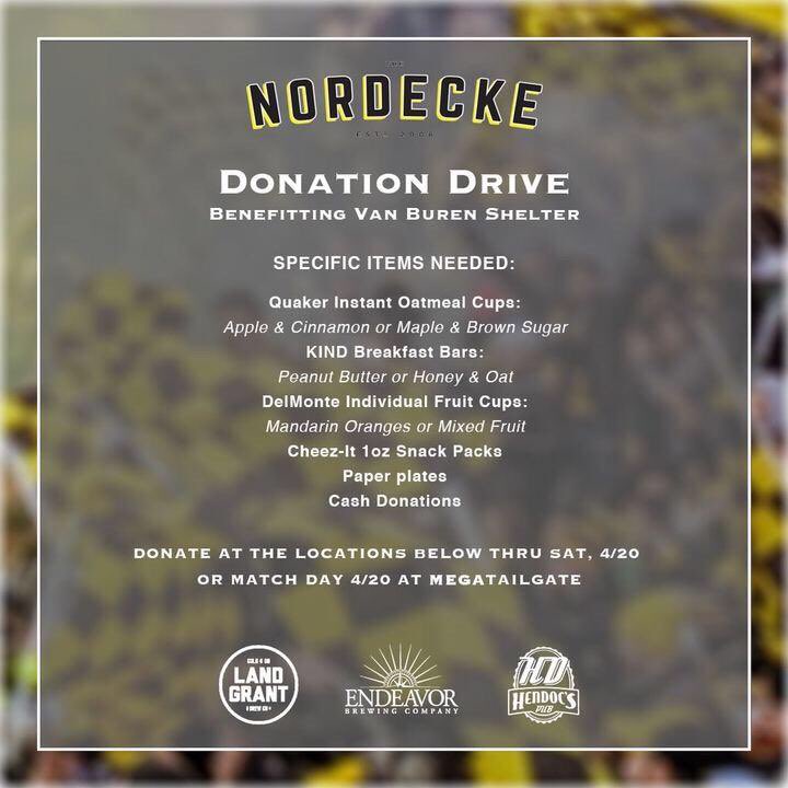 EndeavorBrews's tweet photo. For every 4-pack if #saved we sell today &amp; tomorrow we will donate one item to the @Nordecke donation drive! Stock up now! #Crew96 https://t.co/dM3Om9Y0er