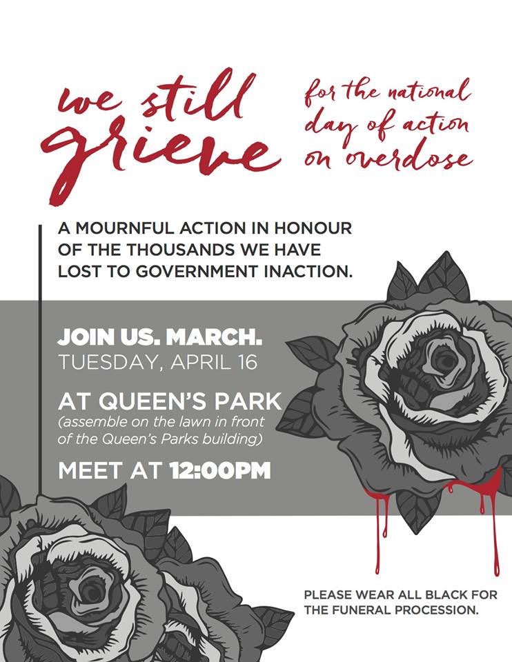 Students4HR's tweet photo. Please come out: Toronto's National Day of Action on the #OverdoseCrisis Protest and Funeral Procession | Tues, Apr 16, 12-2 PM at Queen’s Park | 10,000 Canadians dead in 3 years and #WeStillGrieve—every single day. #wegrievethousands #onpoli #DoSomething https://t.co/oOVo5qDS4D