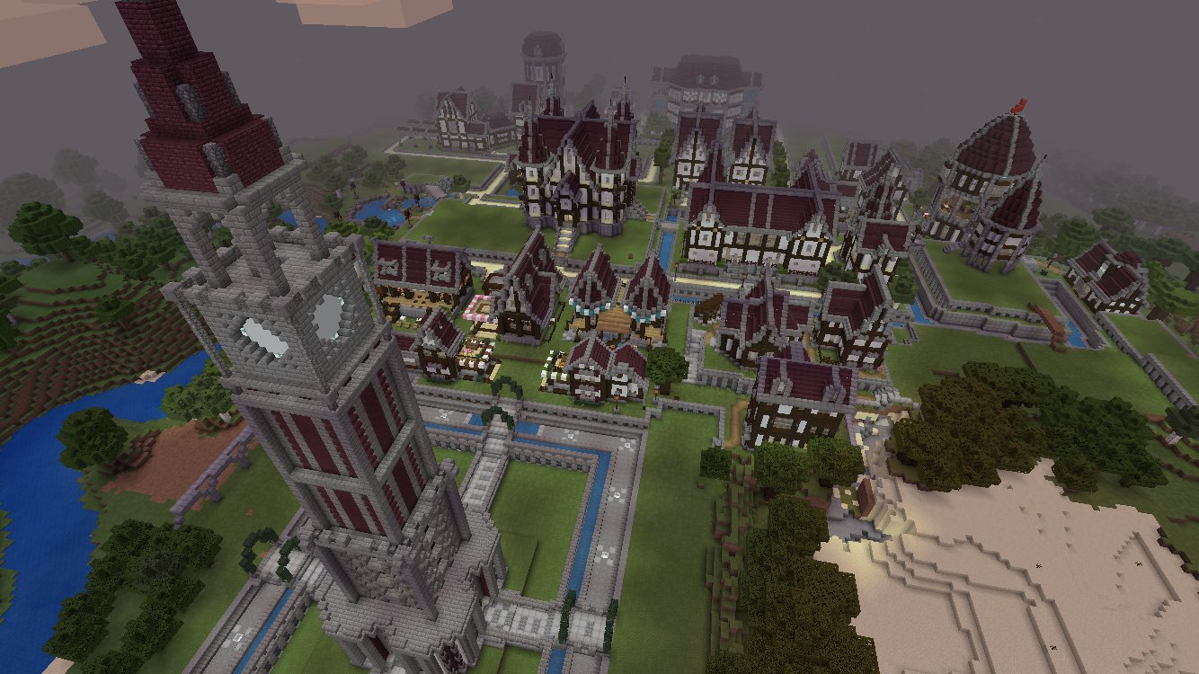 くぽりぽクラフト A Twitter マイクラで塔を建てよう 洋風の街エリアに時計台を作りました Minecraft マイクラ街づくり マイクラバニラ建築 マインクラフト塔