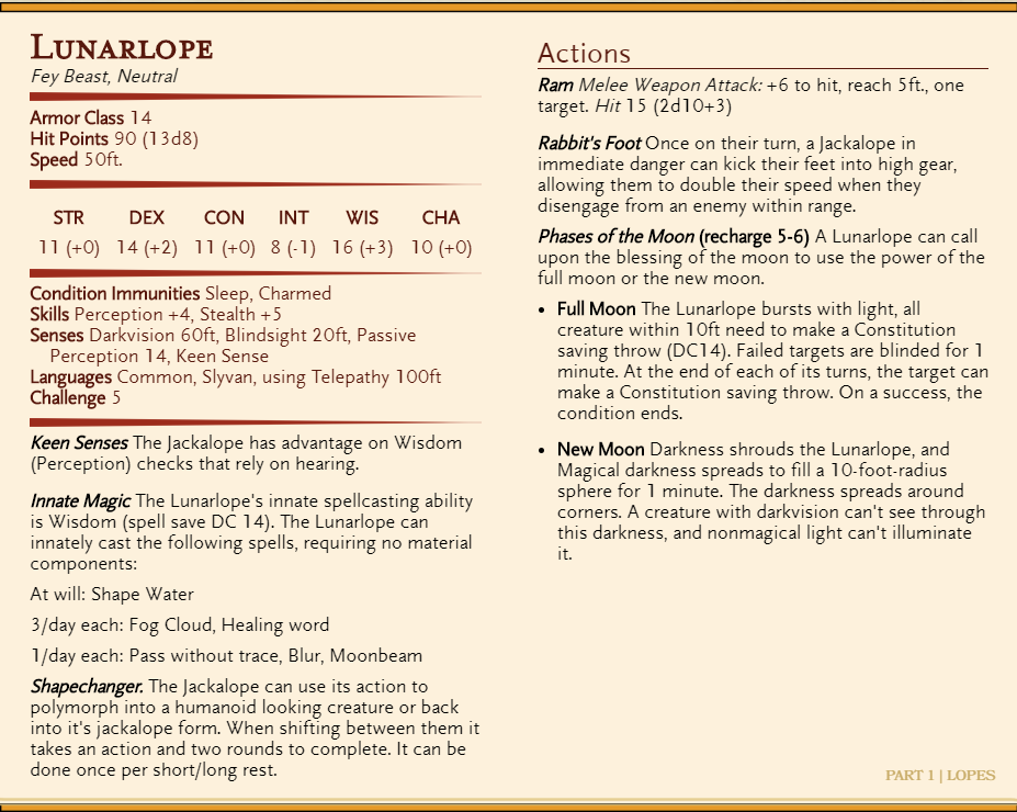 SinkorAbel's tweet photo. Previously posted on my other account, I could not resist making a Jackalope and their cousin the Lunarlope! Plan on sneaking them into my #HoTDQ campaign because why not. #dnd #dnd5e #5eMonster https://t.co/lnhwuDq6ld
